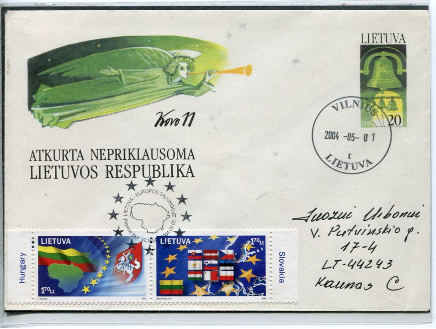 LITHUANIA 2004 COVER EUROPA UNIO FLAG SLOVAKIA HUNGARY SPECIAL CANCEL 2004 05 01 - Lithuania