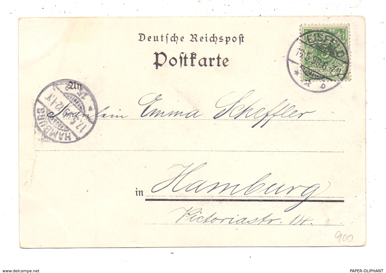 0-6120 EISFELD, Lithographie 1899, Kirche, Krieger-Denkmal, Gesamtansicht - Hildburghausen