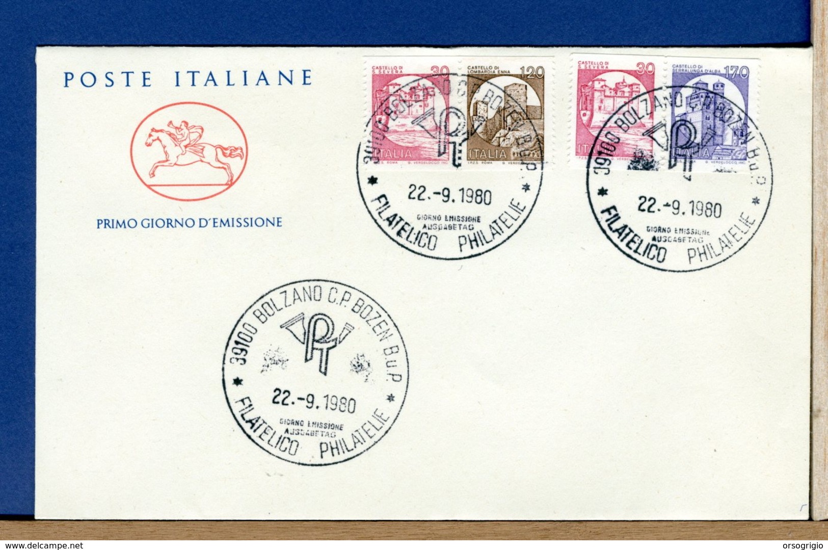 ITALIA - FDC CAVALLINO 1980 -   CASTELLI  MACCHINETTE Lire 30 120 170 - FDC