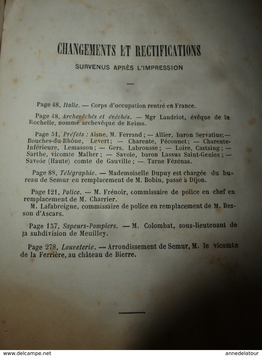 1867 Ce Qui Advint De L'intimité D'une Grande Dame Avec La Maitresse Des étuves à Dijon;ANNUAIRE Départ. Côte D'Or;etc - 1801-1900