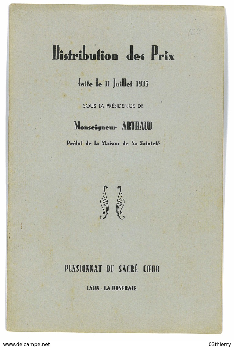 LYON LA ROSERAIE PENSIONNAT DU SACRE COEUR 1935 LIVRET DISTRIBUTION DES PRIX - 1901-1940