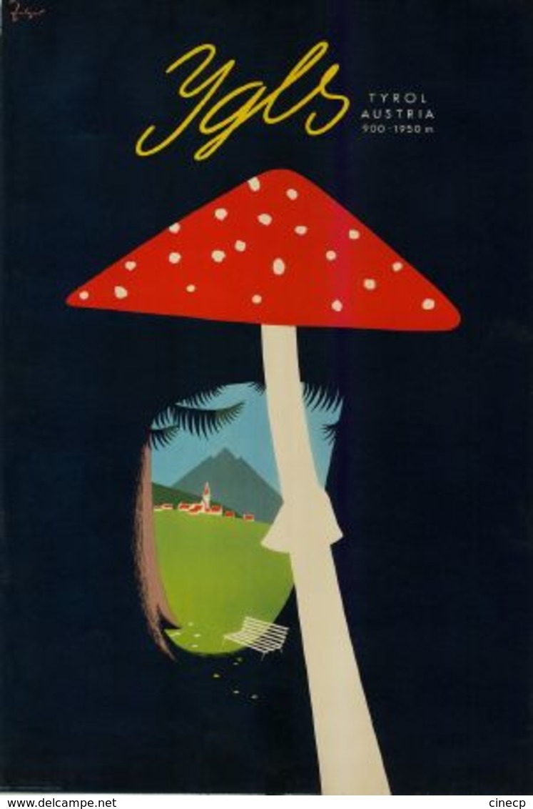 AFFICHE ORIGINALE ANCIENNE TOURISTIQUE PUBLICITAIRE Station  IGLS TYROL AUSTRIA Illustrée Arthur Zelger 1956 Champignon - Affiches