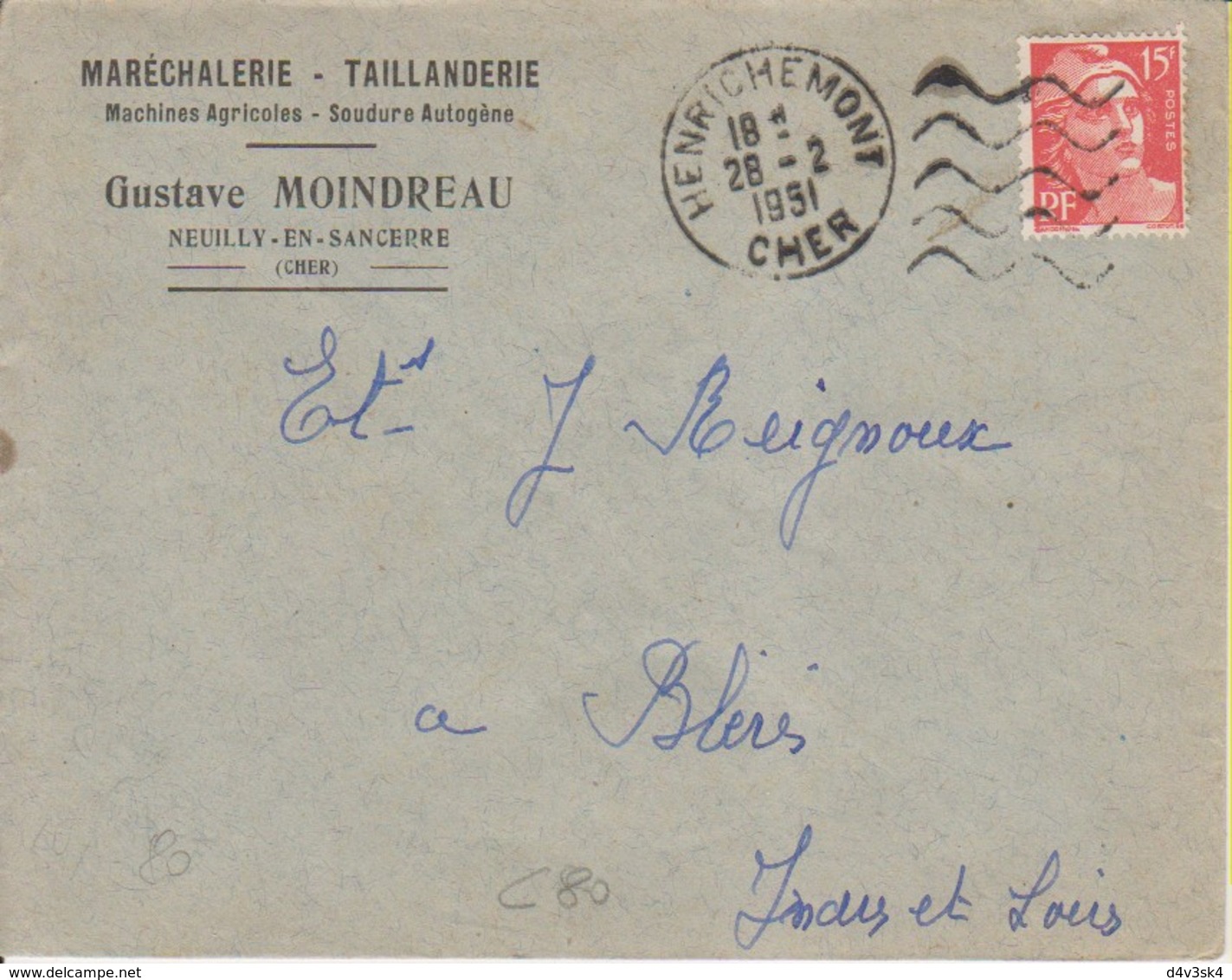 1951 France 18 Cher Henrichemont Daguin Flamme Muette - Mechanical Postmarks (Advertisement)