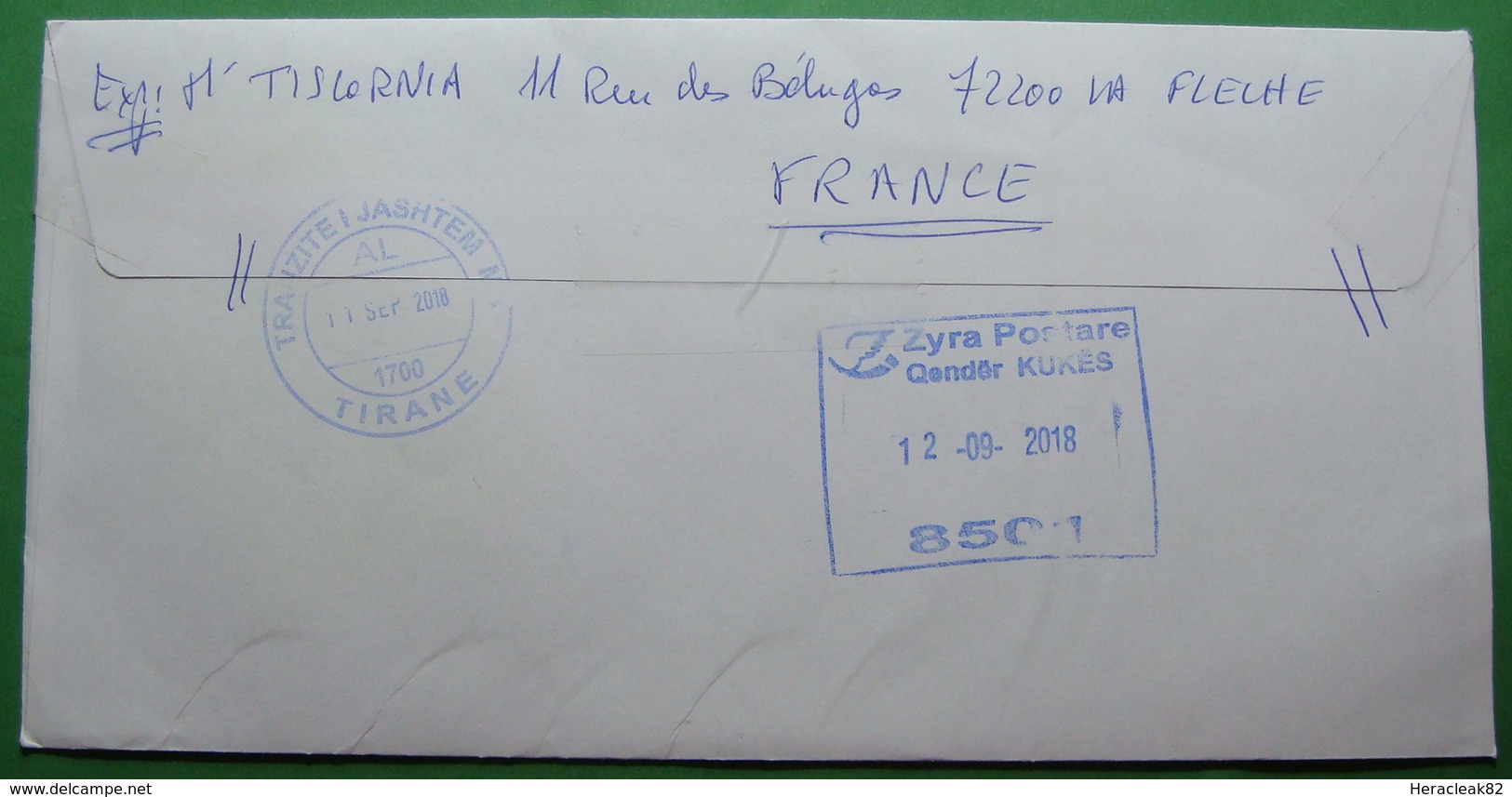 2018 AIRMAIL PRIORITAIRE Letter Sent From FLECHE France To KUKES Albania, Seals:: KUKES & TIRANA - Collections (en Albums)