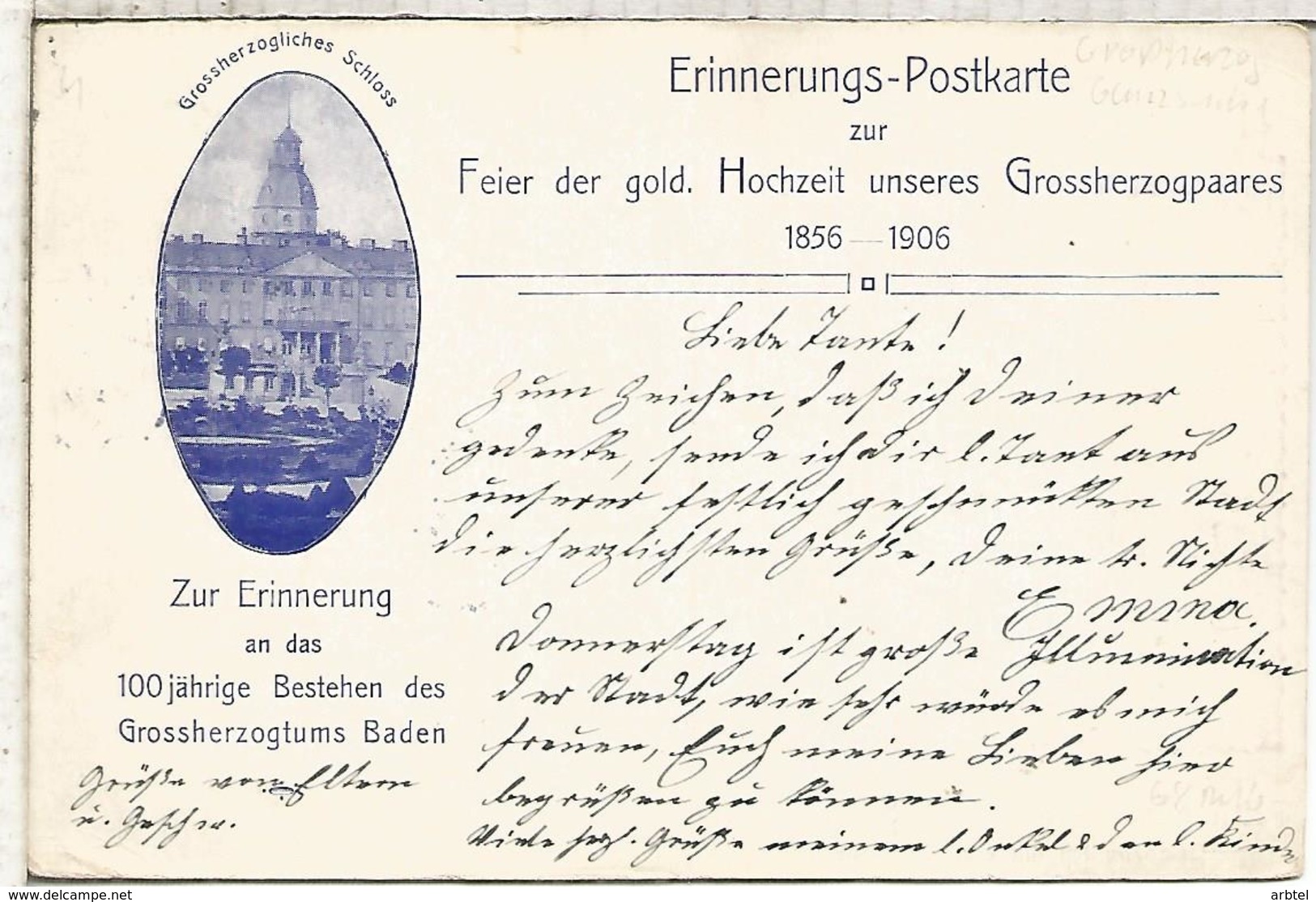 ALEMANIA REICH 1906 ENTERO POSTAL GROSSHERZOGLICHES SCHLOSS CASTILLO FEIER DER GOLD - Cartas & Documentos