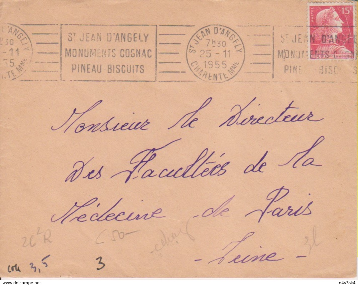 1955 France 17 Charente-Maritime St Jean D'Angely Flamme 'Monuments, Cognac, Pineau, Biscuits' - Mechanical Postmarks (Advertisement)