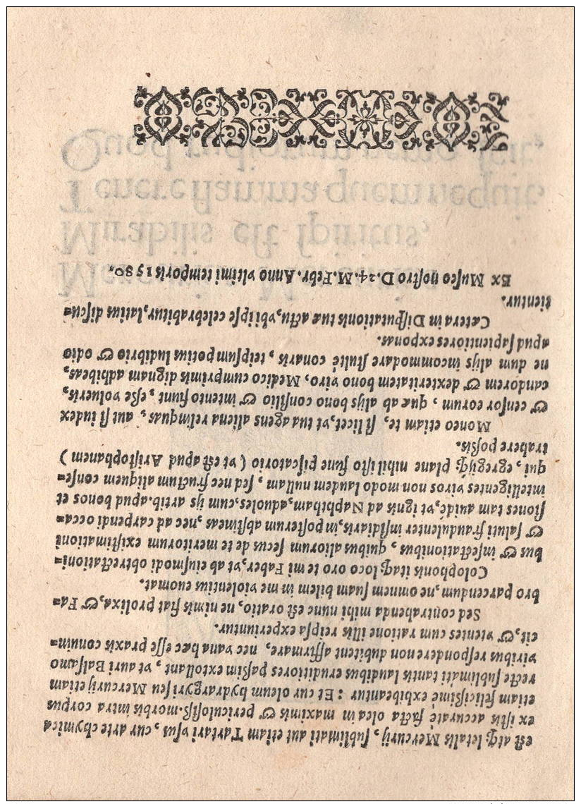 Bartholomai Hubneri Ou Bartholomae Hubnero 8 Pages D'un Livre à Situer. Texte En Latin 1580  8 Pages - Documents Historiques