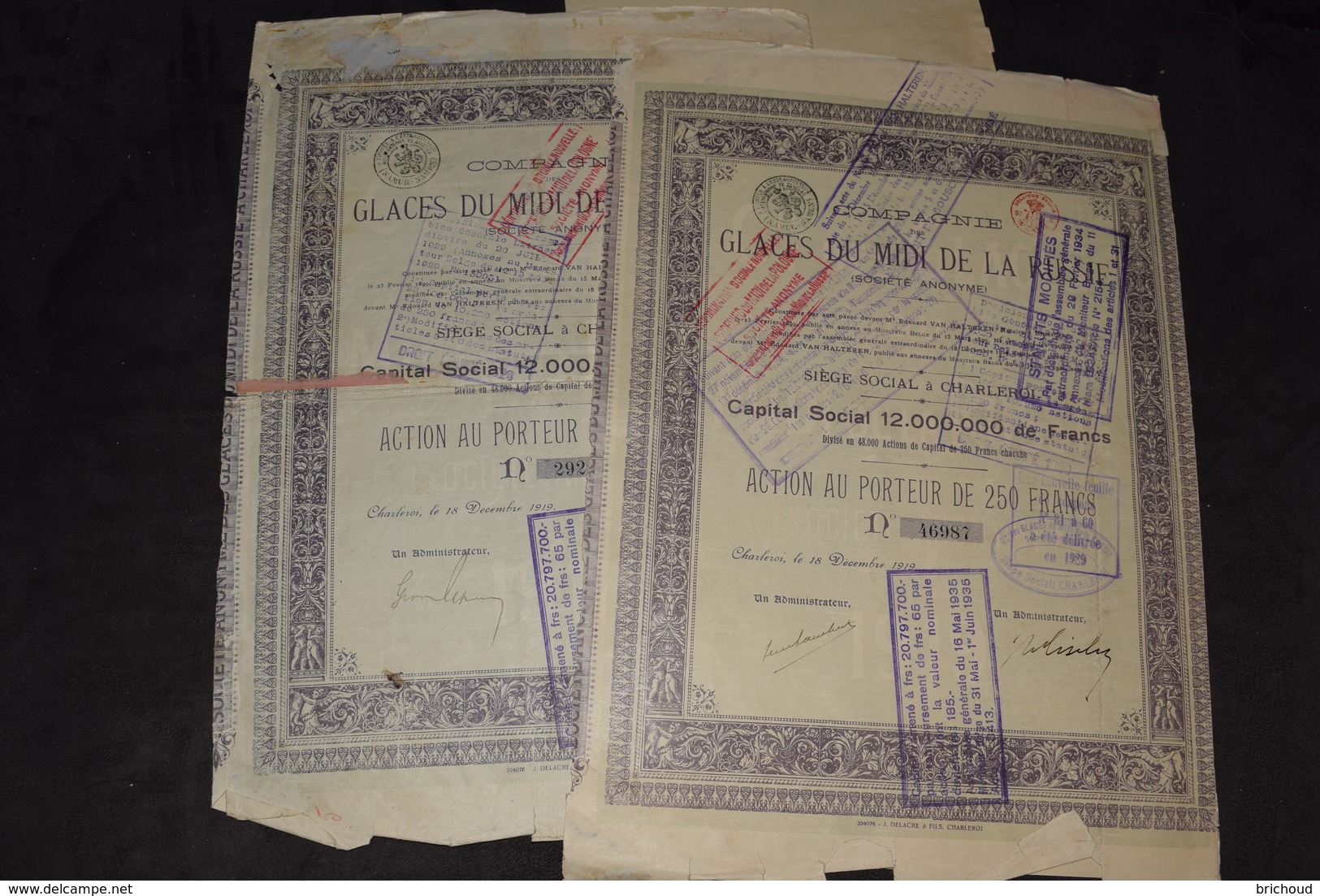 2X Glaces Du Midi De La Russie 250 Francs Capital 12 000 000 Francs 1919 (4) - Russie