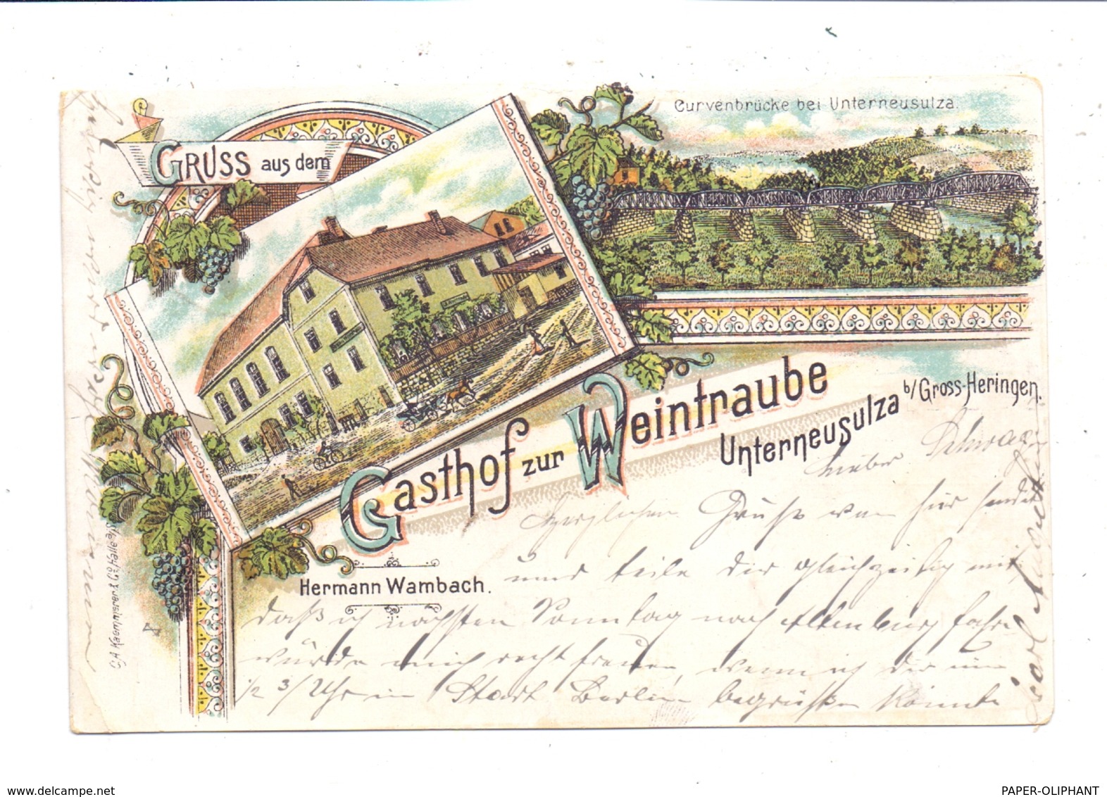 0-5321 GROSSHERINGEN - UNTERNEUSULZA, Lithographie 1899, Gasthof Zur Weintraube - Bad Sulza