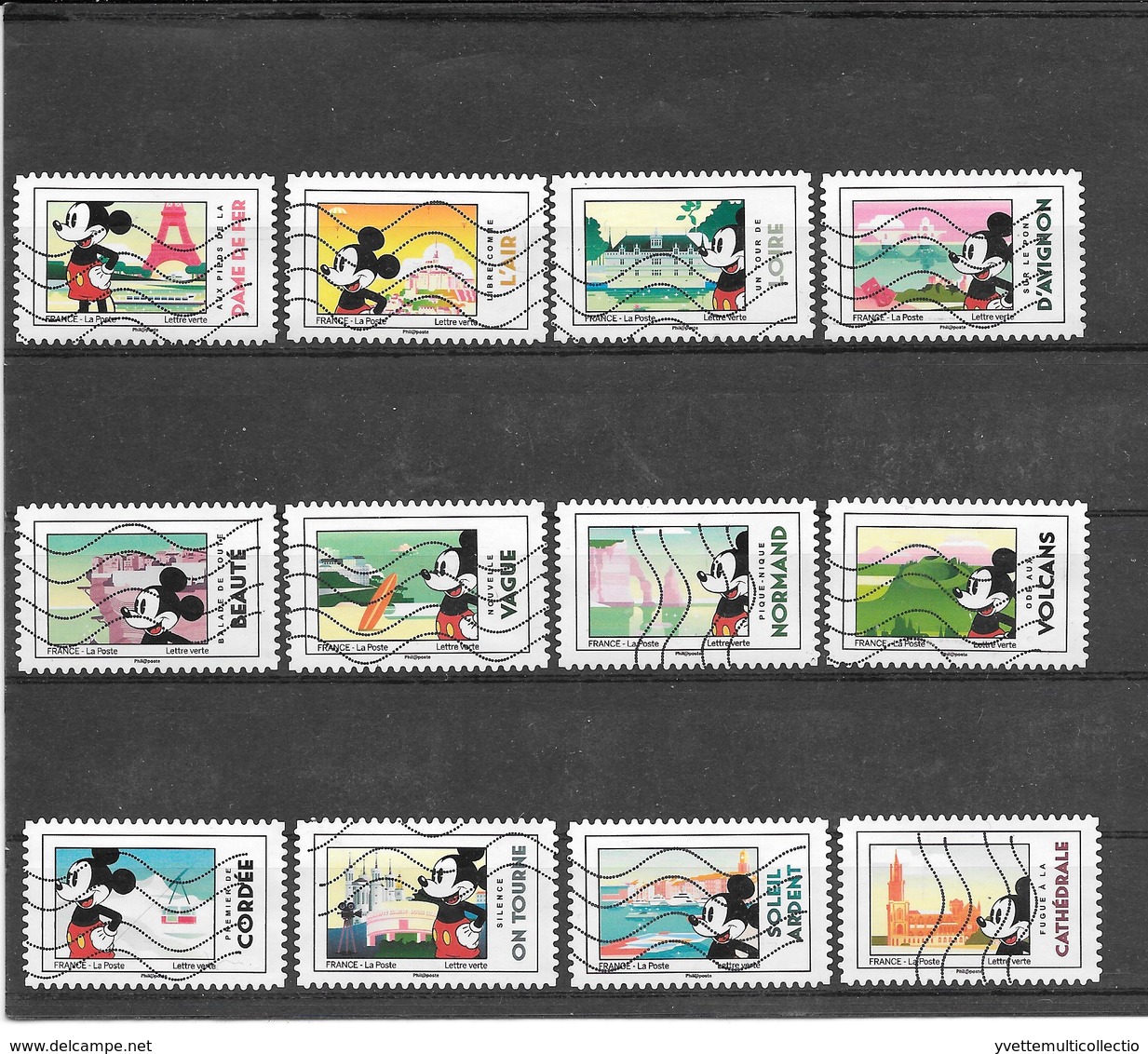 FRANCE 2018   MICKEY ET LA FRANCE   SERIE COMPLETE DE 12 TIMBRES AUTOADHESIFS OBLITERES. - Autres & Non Classés