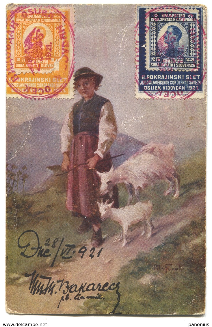 SOKOL / FALCON - VIDOVDAN 1921. SOKOLSKI SLET OSIJEK, KINGDOM Of YUGOSLAVIA, ART PC - Gebraucht