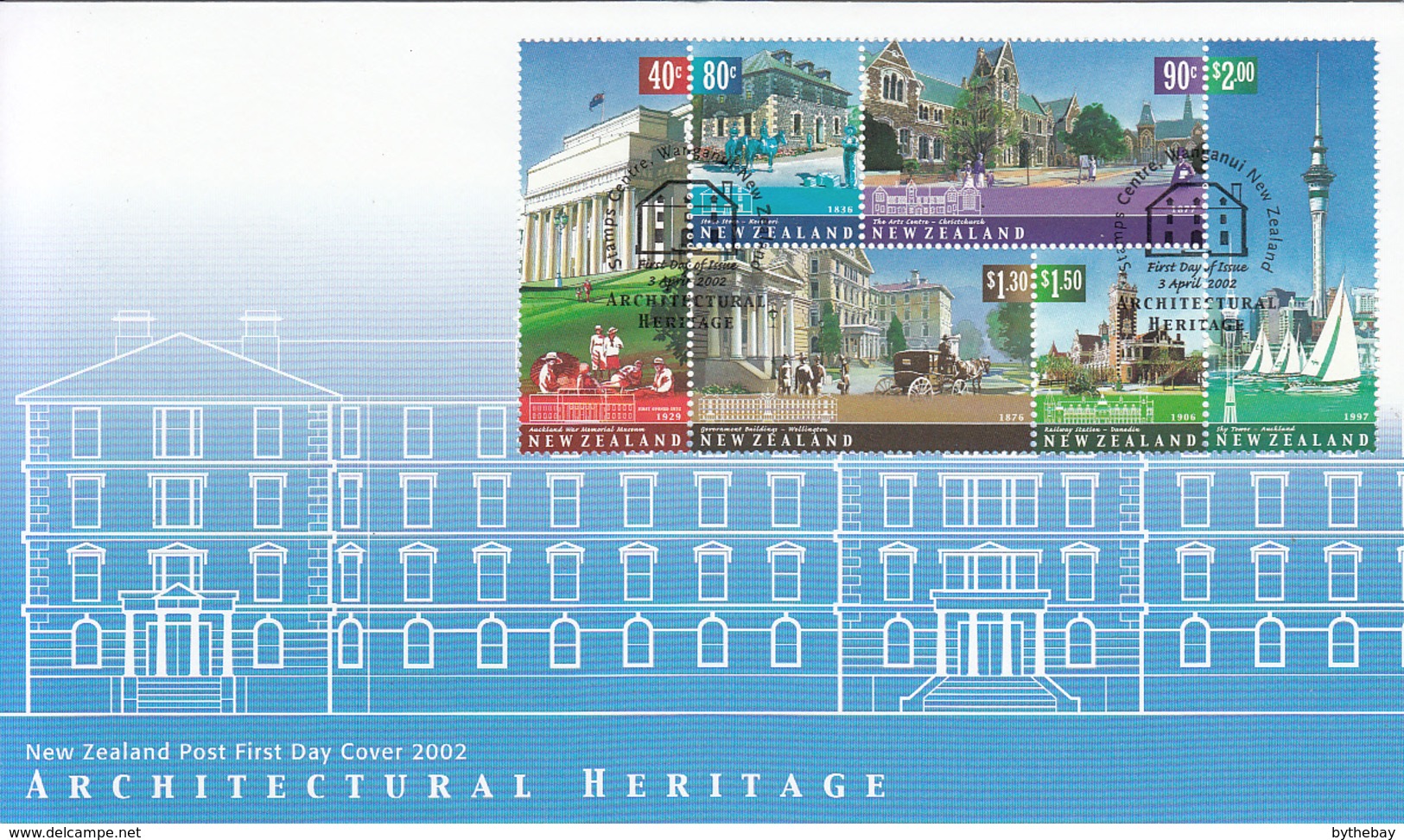 New Zealand 2002 FDC Scott #1779b Block Of 6 Architectural Heritage War Museum, Skytower, Railway Station - FDC