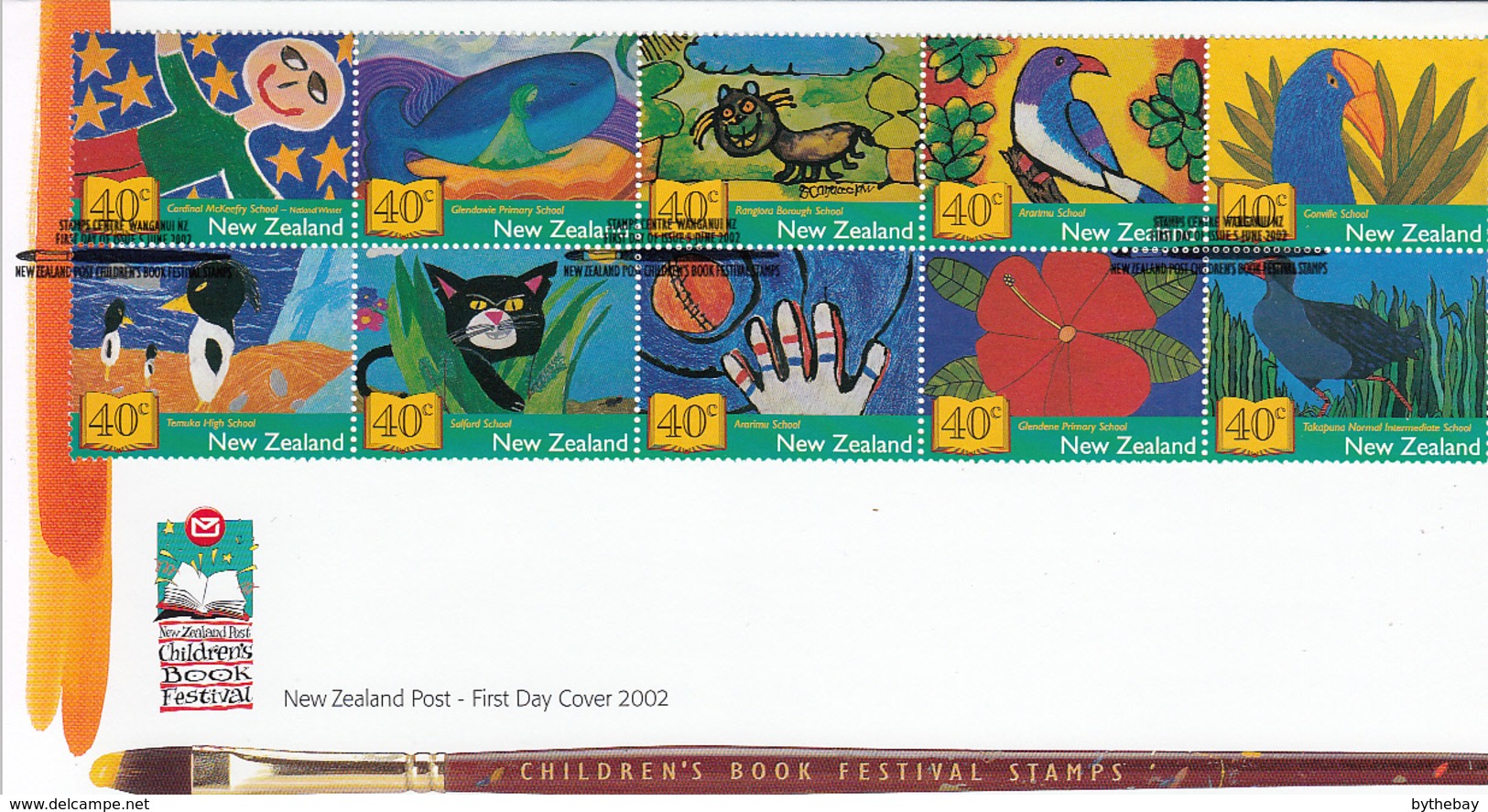 New Zealand 2002 FDC Scott #1798a Block Of 10 40c Children's Book Festival Design Winners - FDC