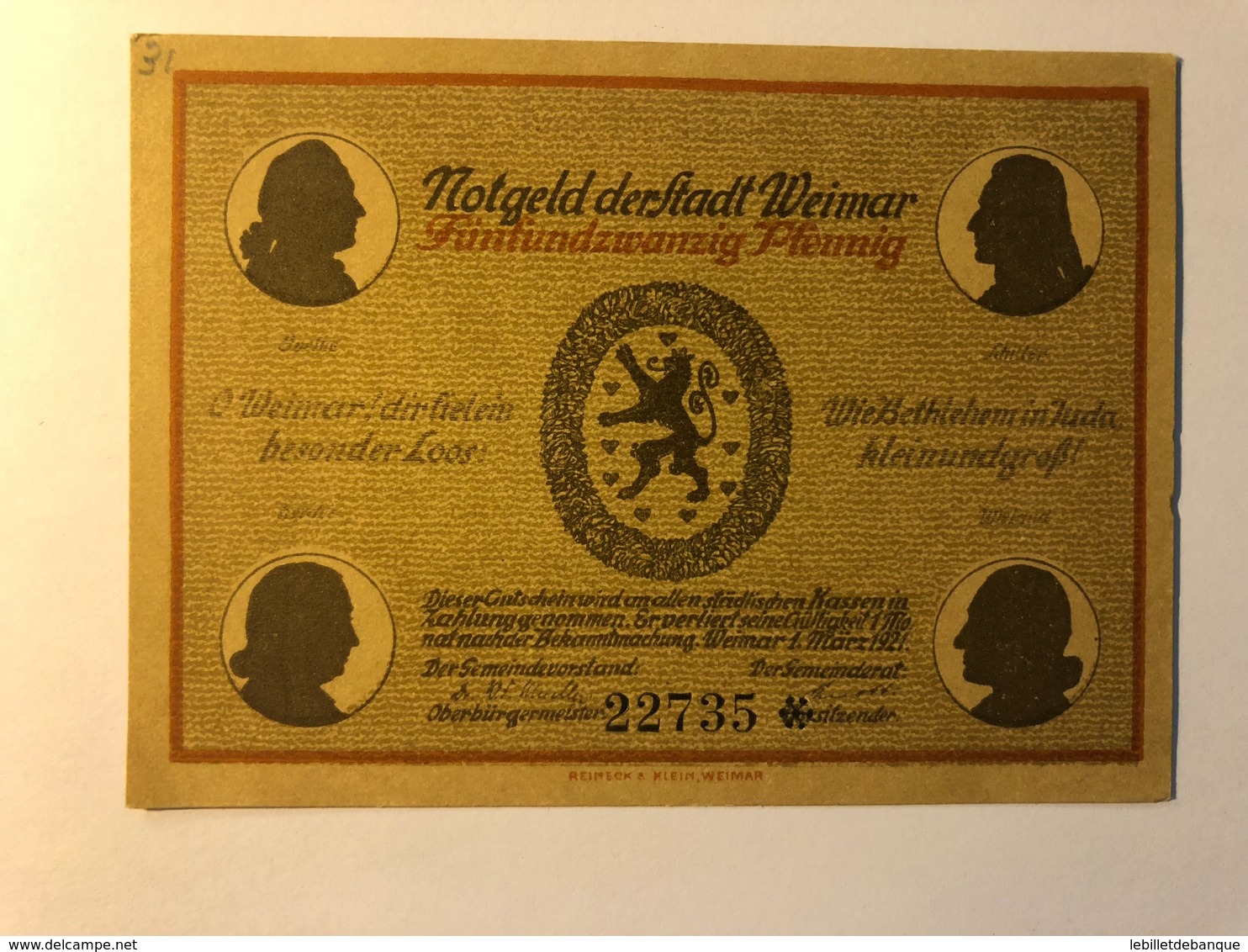 Allemagne Notgeld Weimar 25 Pfennig - Collezioni