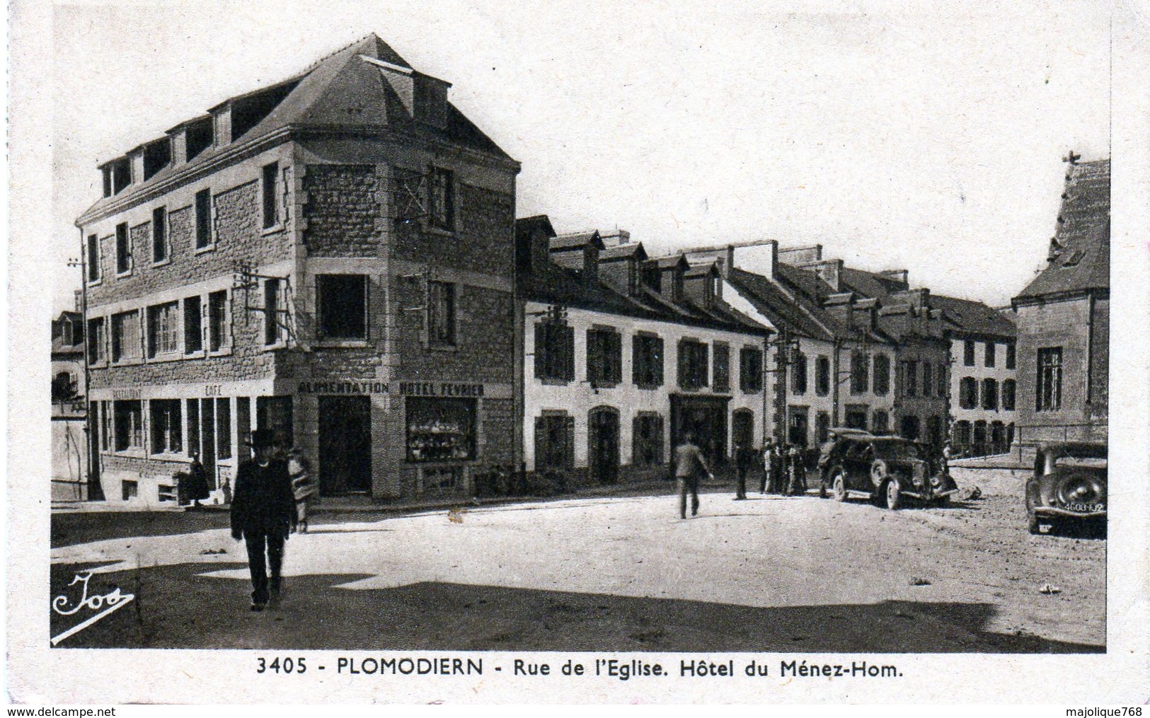 Cpa - Plomodiern - Rue De L'Eglise, Hôtel Du Ménez-Hom - - Plomodiern