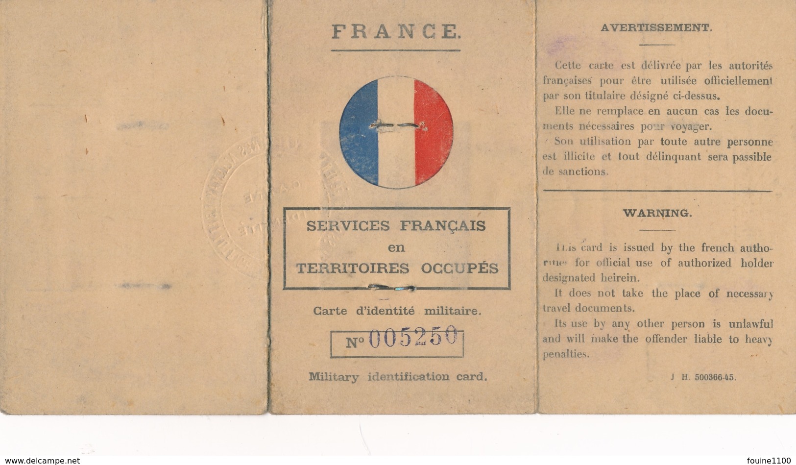 Services Français En Territoires Occupés  Occupation Carte D' Identité Militaire 1947 ( Montigny Edmond ) - 1939-45