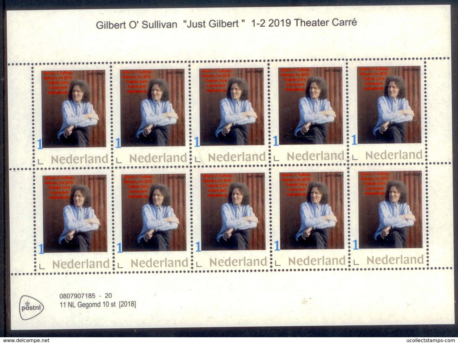 Nederland Gilbert O Sullivan Just Gilbert  2-2-2019 ,Carré Amsterdam Netherlands Vel  Sheetlet !!  Postfris/mnh - Ongebruikt