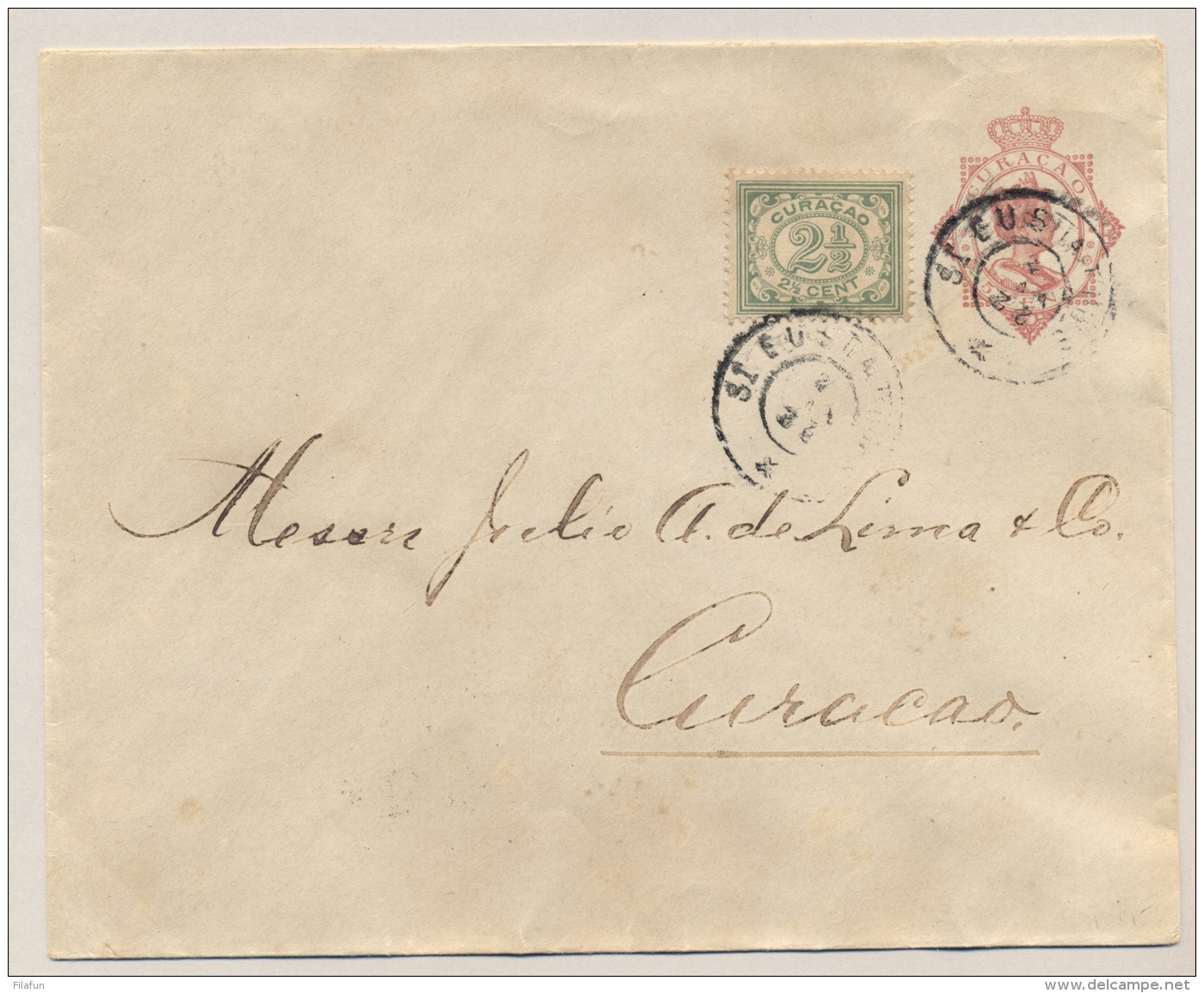 Curacao - 1922 - 5 Cent Wilhelmina, Envelop G10a + 2,5 Cent Van Grootrond St EUSTATIUS Naar KB Curacao - Curaçao, Nederlandse Antillen, Aruba