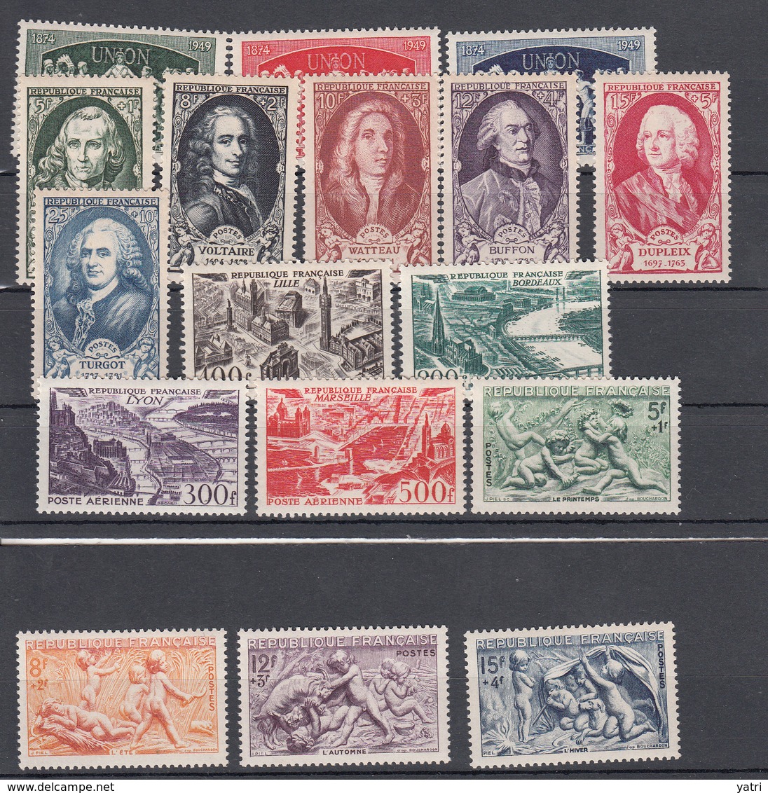 Francia - 1949 - Annata Completa / Complete Year Set ** + Aerea Yv. 24/28 ** - 1940-1949