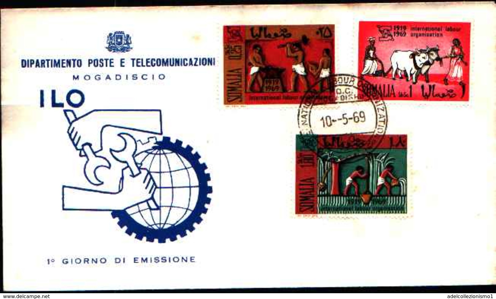 72809) SOMALIA PRIMO GIORNO ANNO 1969 FDC MOGADISHU MOGADISCIO ILO O.I.L. LABOUR LAVORO - Somalia (1960-...)