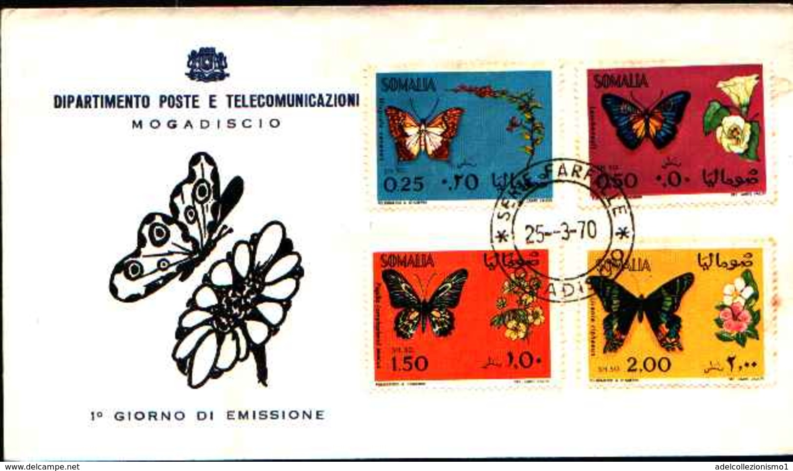 72312)  SOMALIA-STORIA POSTALE-FDC COVER - 1970 Farfalle - Somalia (1960-...)