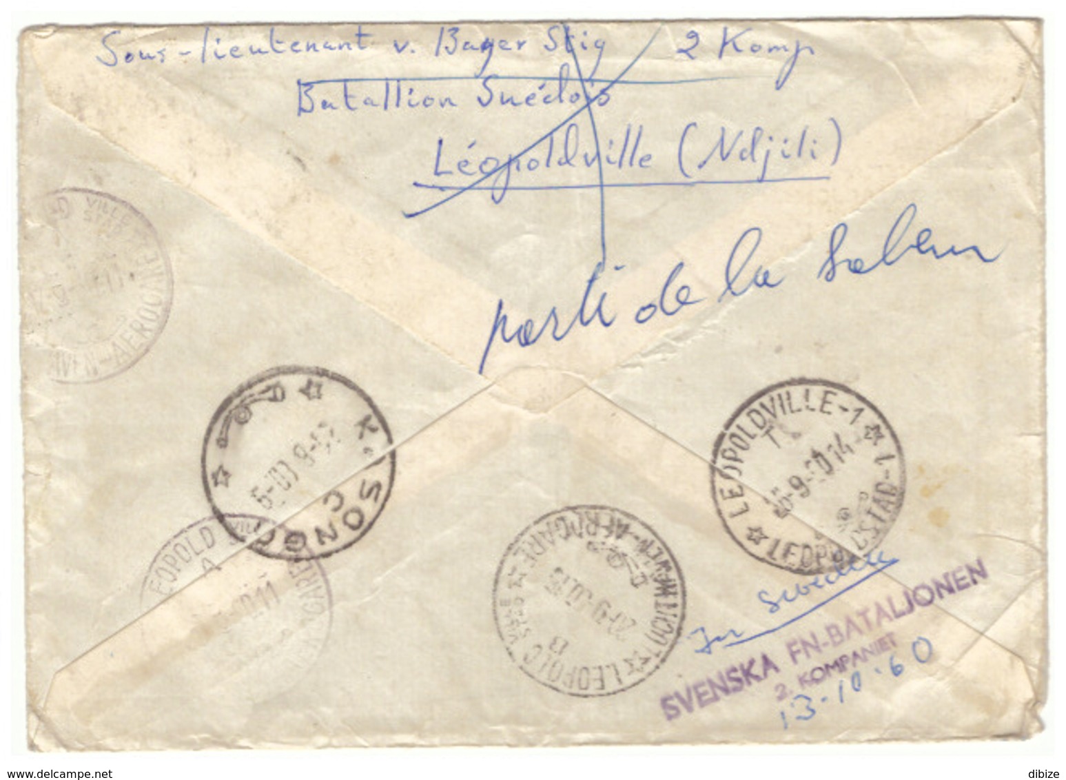 Congo Belge. Lettre De Kinshassa (Ex Léopoldville) Au Kasongo. 1960. 8 Cachets. Bataillon Suédois De L'ONU - Lettres & Documents