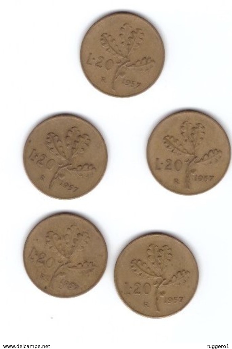Moneta Lire 20 1957 5 Pz - Altri & Non Classificati