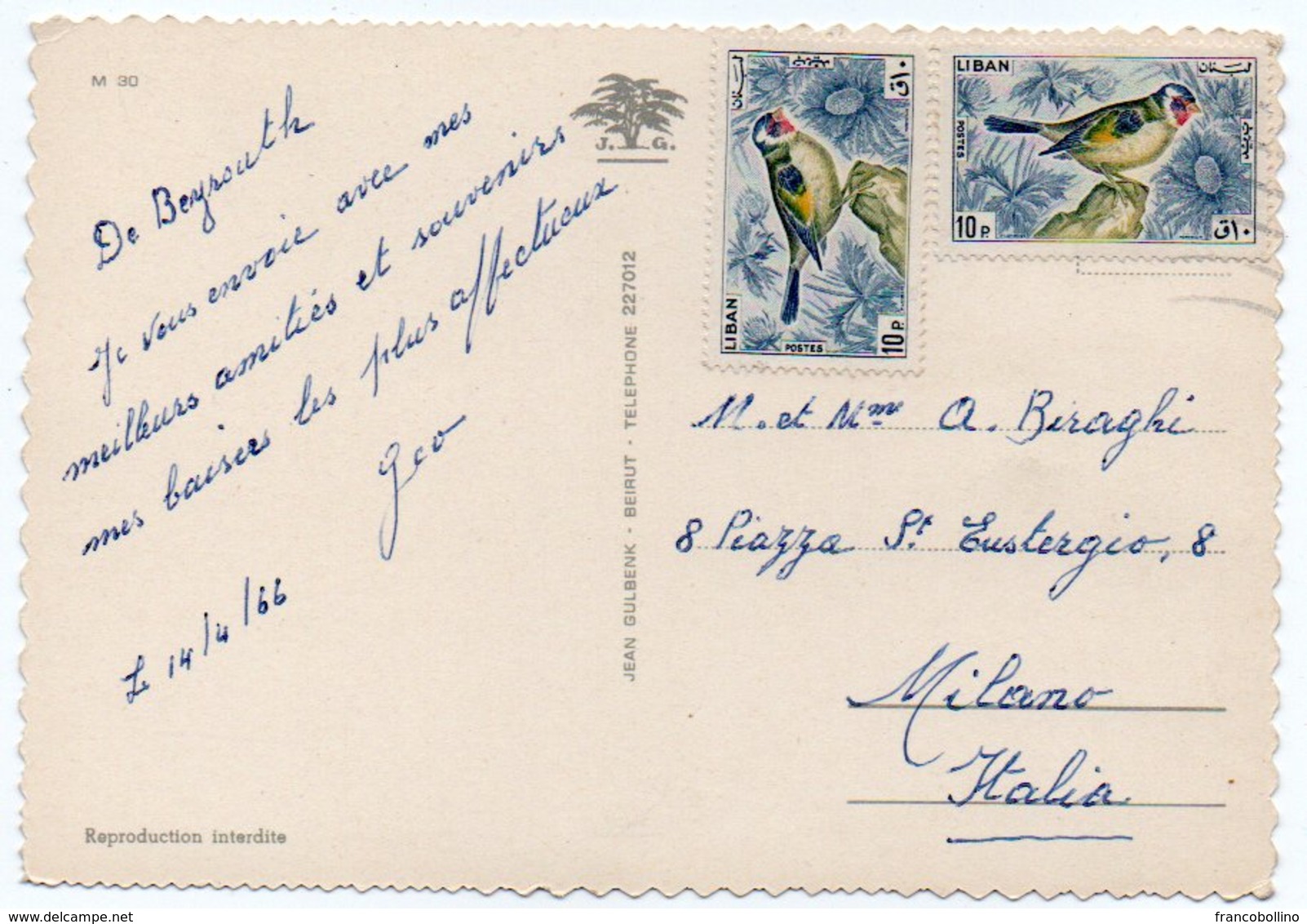LIBAN/LEBANON - GREETINGS FROM BEIRUT/BEYROUTH / THEMATIC STAMPS-BIRD - Libano