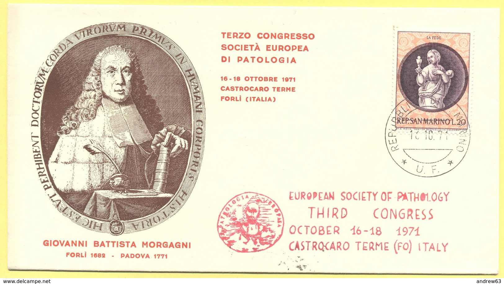 ITALIA - 1971 - 200° Anniversario Dalla Morte Di Giovanni Battista Morgagni - Terzo Congresso Società Europea Patologia - Médecine