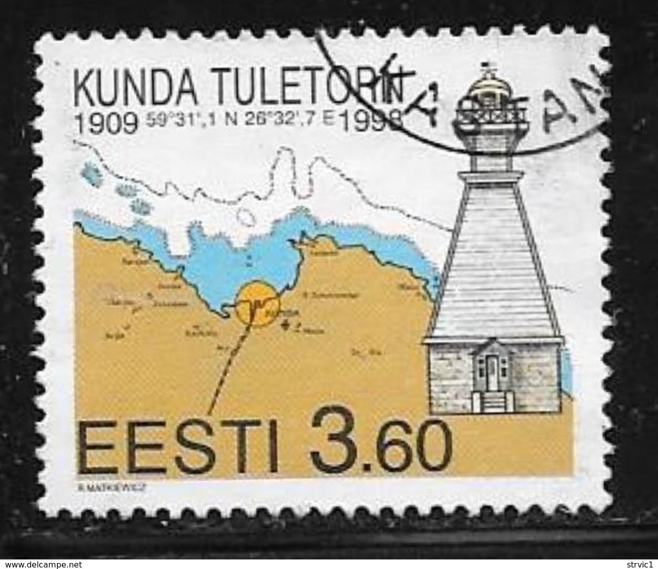 Estonia, Scott #338 Used Map. Lighthouse, 1998 - Estonia