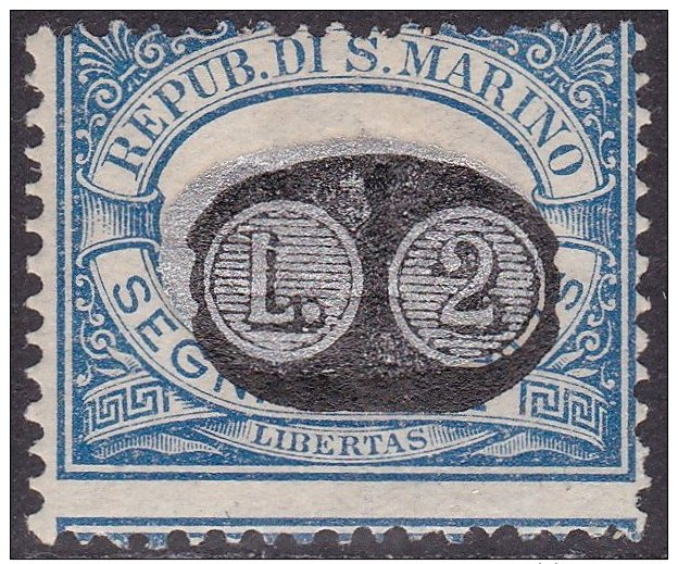 1931-(MNH=**) San Marino Segnatasse L.2 Su 10c."mascherine"con Soprastampa Del Nero Spostata In Basso,catalogo Sassone Â - Timbres-taxe