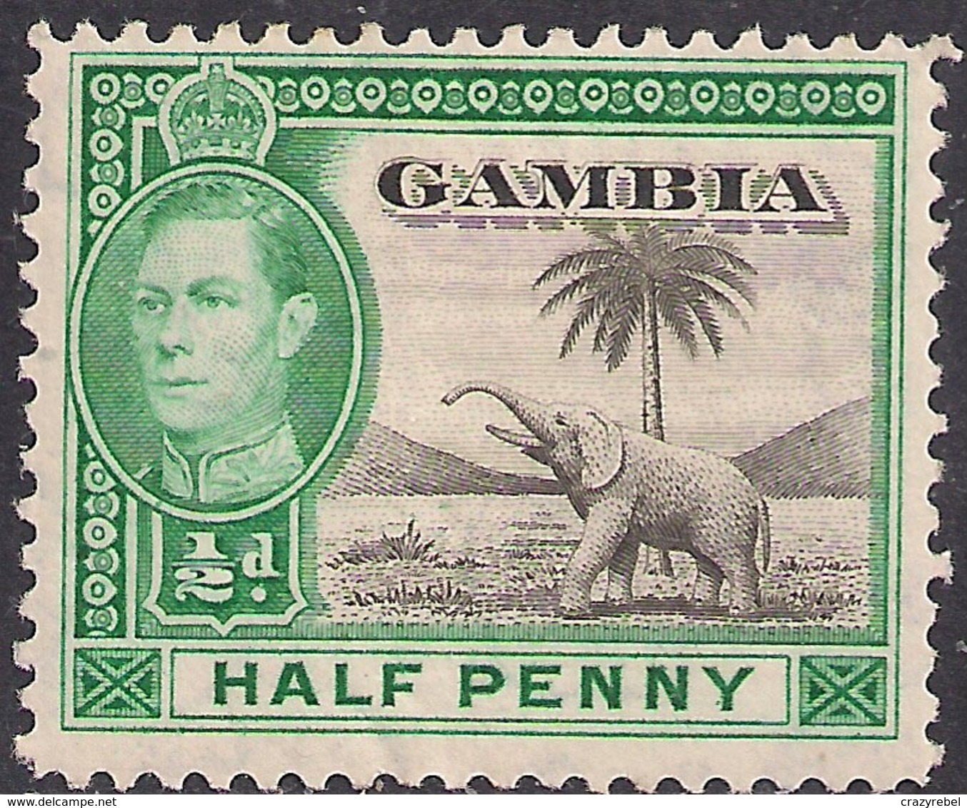 Gambia 1938 - 46 KGV1 1/2d Elephant Green & Black MM SG 150 ( H1204 ) - Gambia (...-1964)