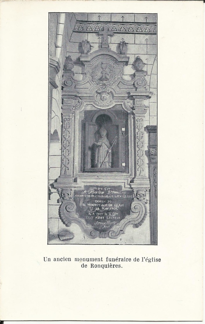 RONQUIERES - Un Ancien Monument Funéraire De L'église De Ronquières (au Dos Texte Abbé Malherbe 1942) - Braine-le-Comte
