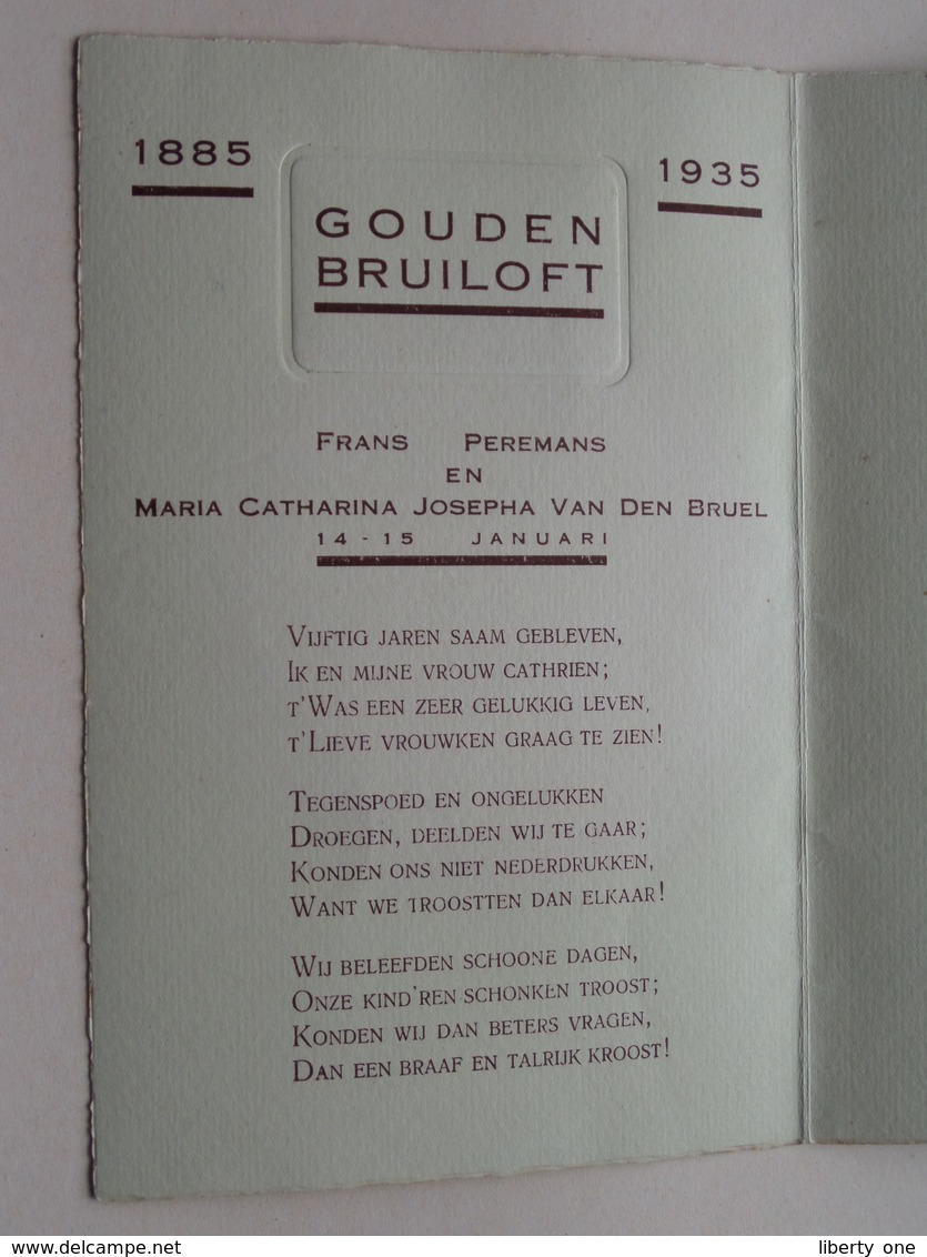 " GOUDEN BRUILOFT " 1885 - 1935 ' Frans PEREMANS & Maria VAN DEN BRUEL ( Zie / Voir Photo ) ! - Boda