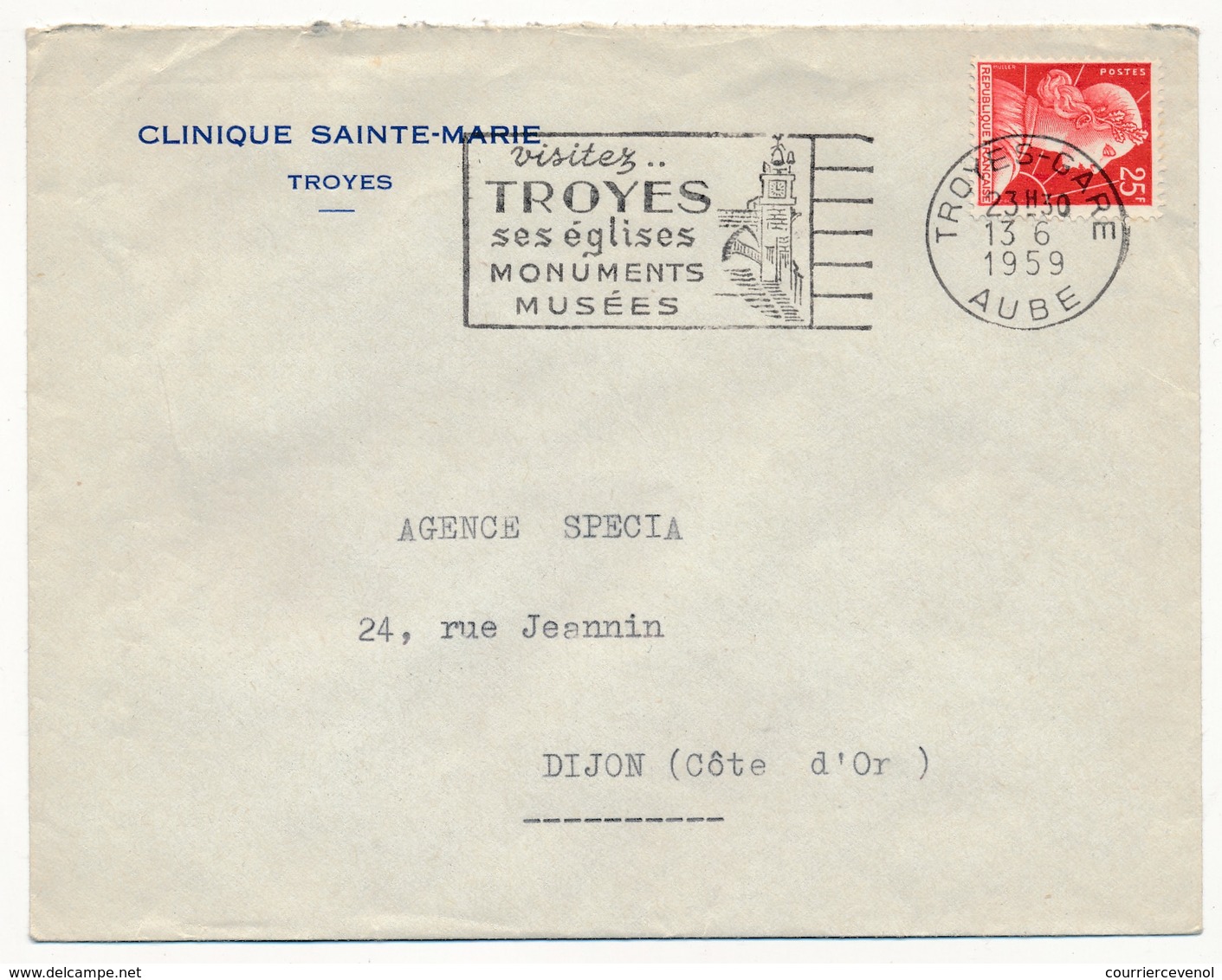 Enveloppe En-tête - Clinique Sainte Marie - TROYES (Aube) - OMEC Visitez Troyes 1959 - Publicités