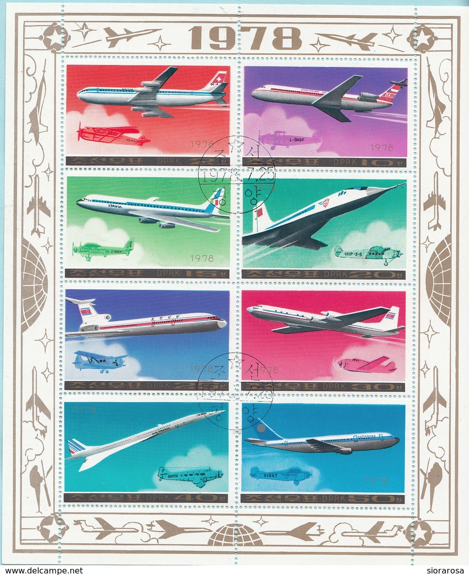 DPR Korea 1978 Sc. 1749a Passenger Aircraft - Aerei Passeggeri Linea Sheet Perf. CTO - Corea Del Nord