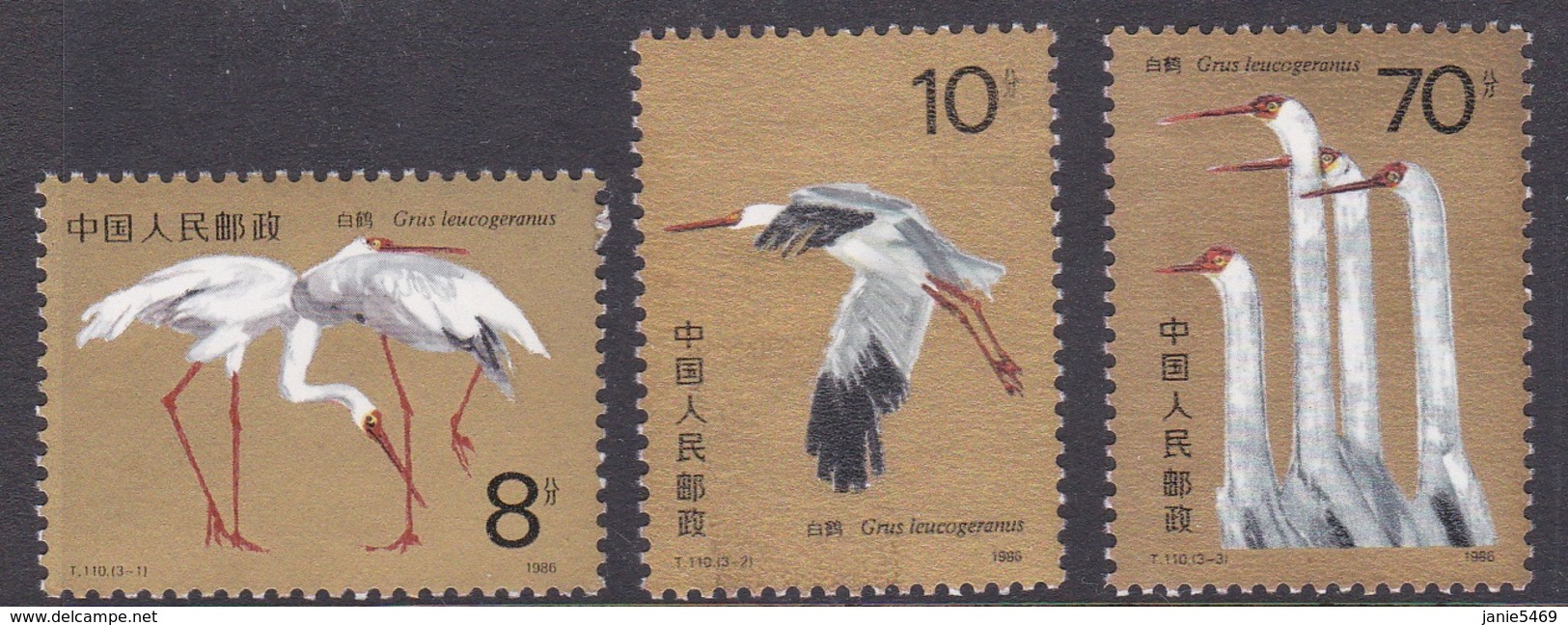 China People's Republic SG 3450-3452 1986 Great White Crane, Mint Never Hinged - Nuevos