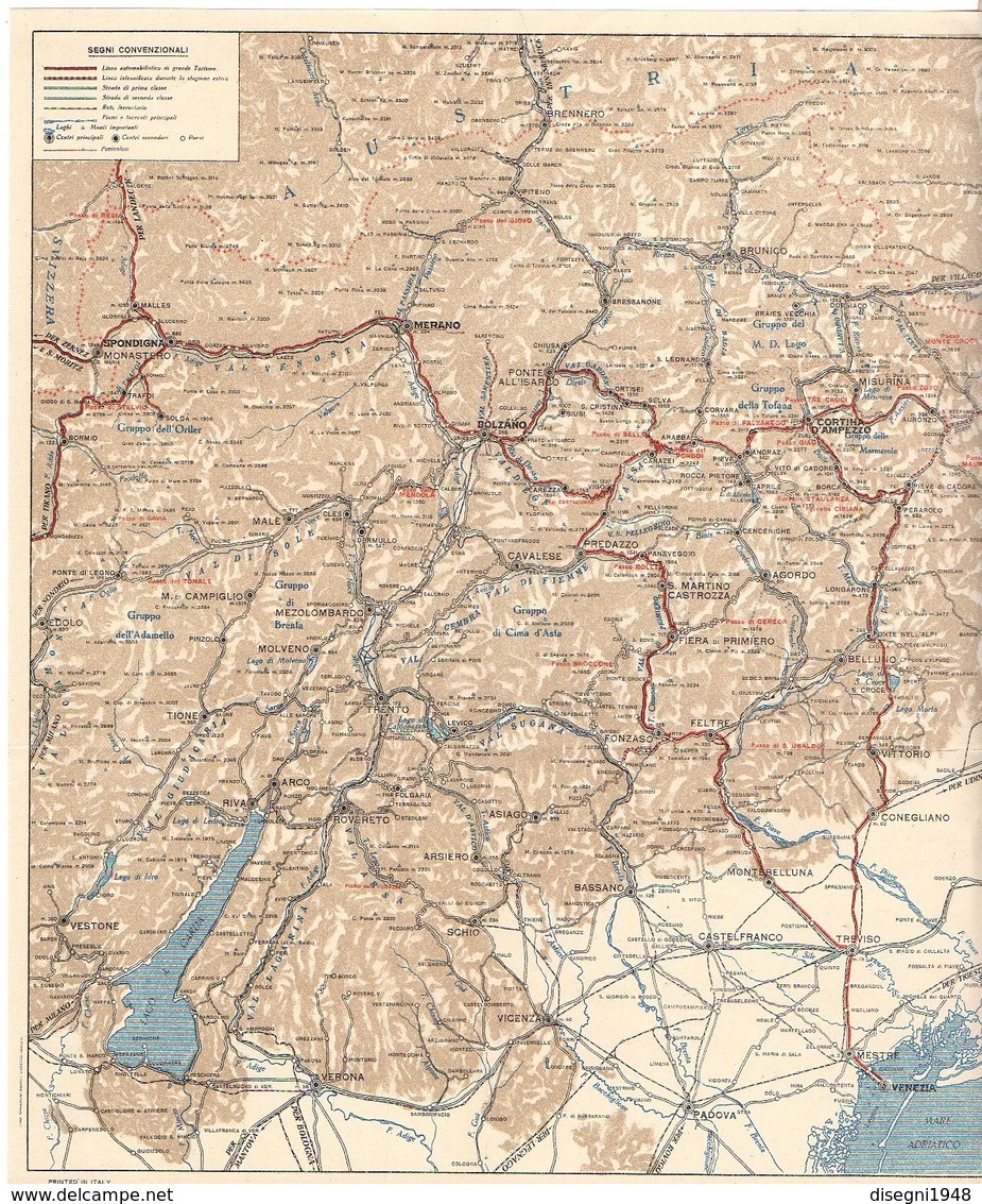 07555 "DOLOMITI - DOVE PASSA LA SAD - ORARIO DEI SERVIZI REGOLARI DI GRAN TURISMO - ESTATE 1930 - VIII". ORIG.