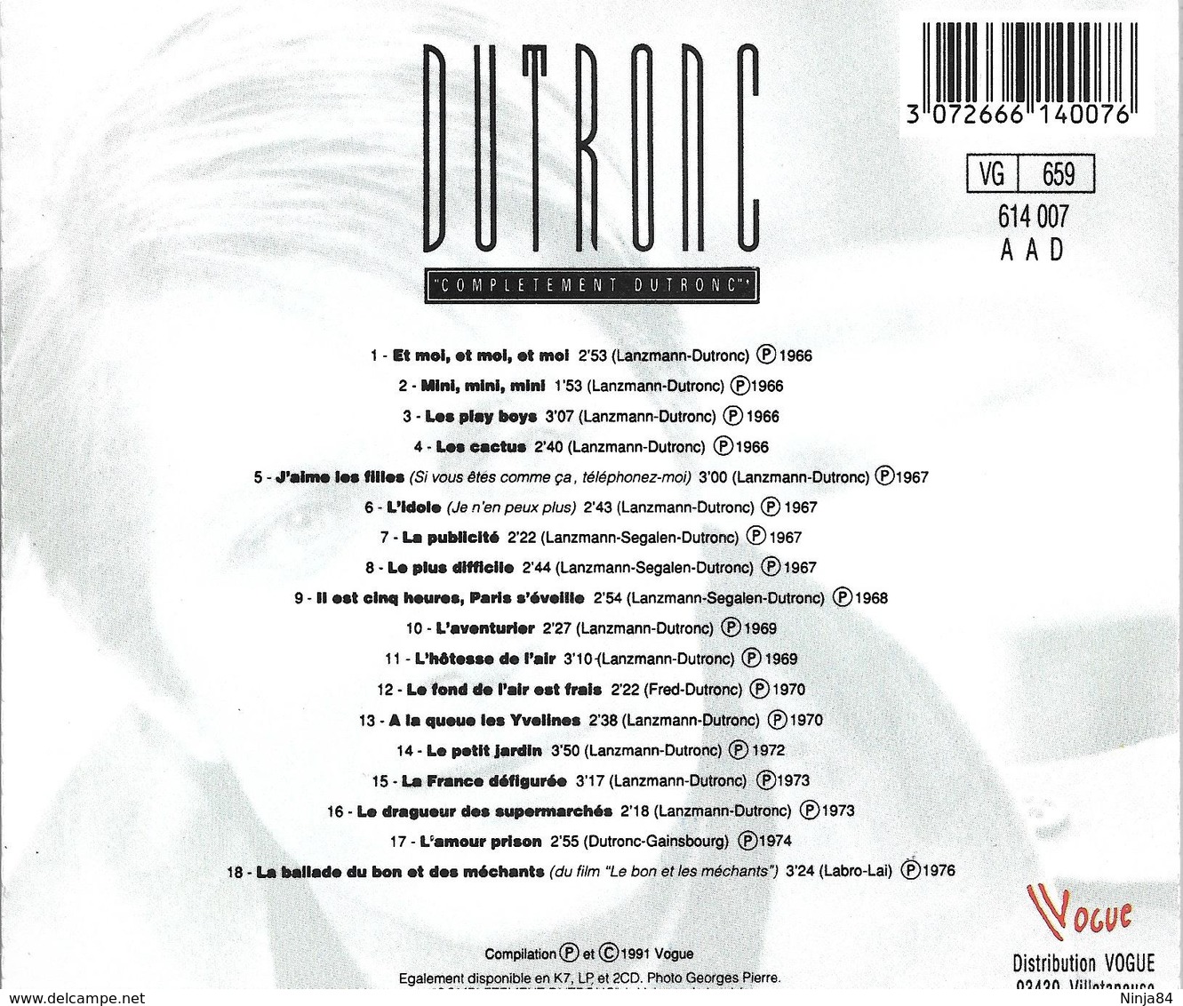 CD  Jacques Dutronc / Serge Gainsbourg  " Complétement Dutronc " - Autres - Musique Française