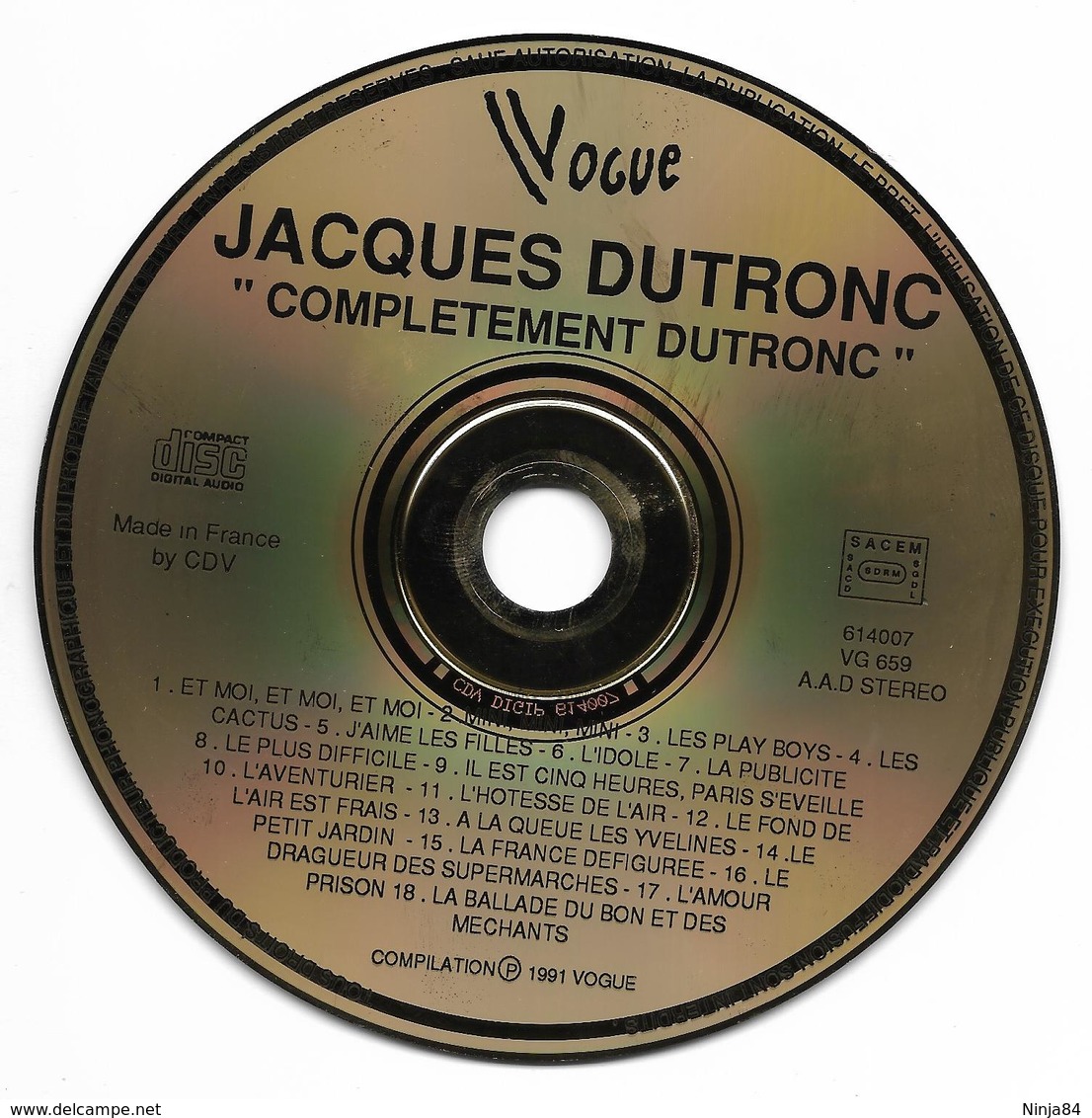 CD  Jacques Dutronc / Serge Gainsbourg  " Complétement Dutronc " - Sonstige - Franz. Chansons