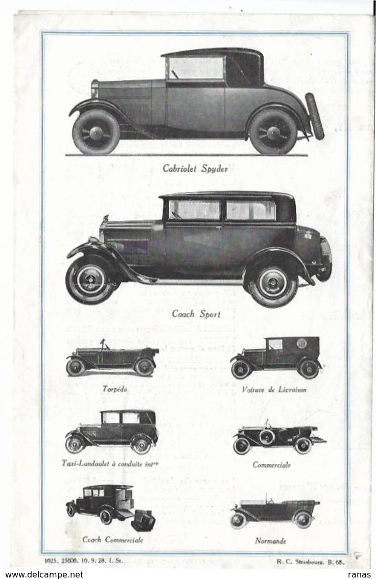 Catalogue MATHIS Strasbourg Voiture Automobile 4 Pages Complet Voir Scans 21 X 13,5 - Werbung