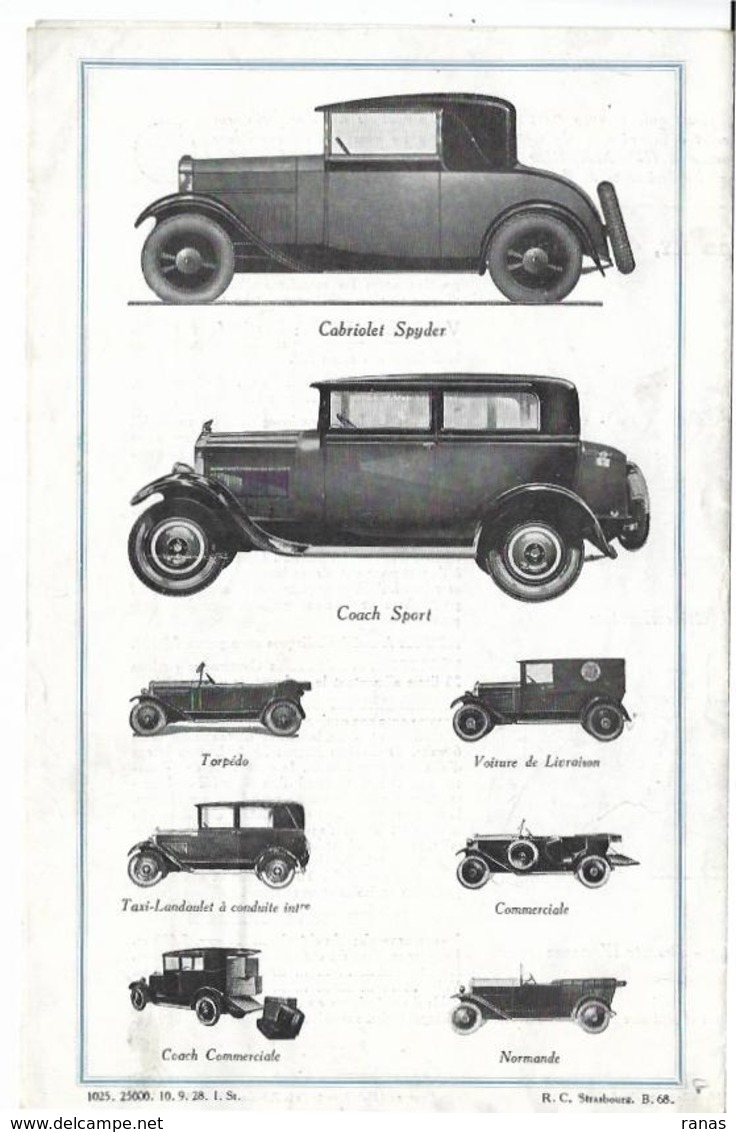 Catalogue MATHIS Strasbourg Voiture Automobile 4 Pages Complet Voir Scans 21 X 13,5 - Reclame