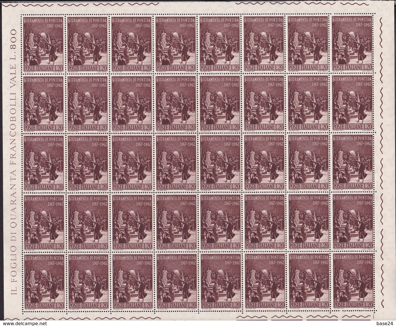 1967 Italia Italy Repubblica GIURAMENTO DI PONTIDA 40 Serie In Foglio MNH** Sheet - Hojas Completas