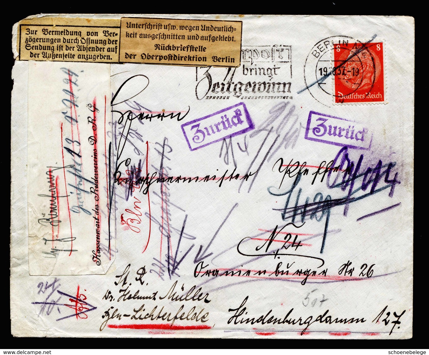 A5673) DR Ortsbrief Berlin 19.10.37 Nachgesandt U. Amtlich Geöffnet Retourverschluss - Briefe U. Dokumente