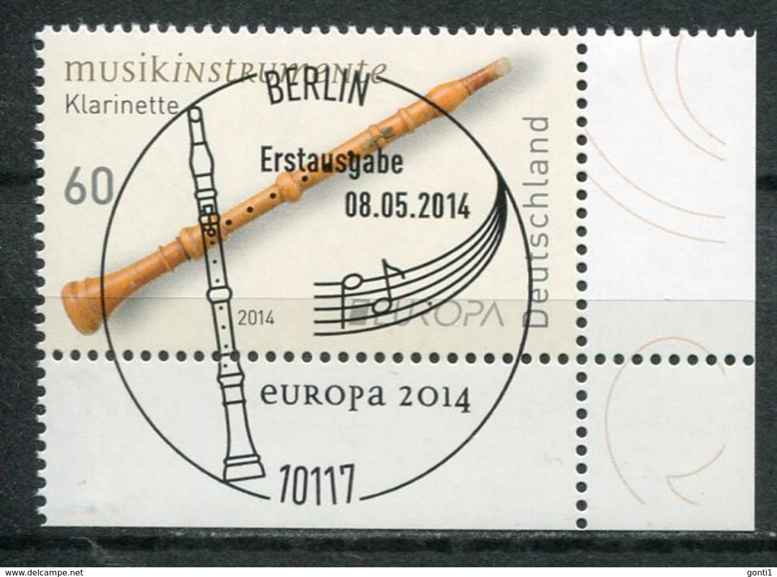 Germany,Allemagne  2014 Michel Nr.3078 "EUROPA-Volksmusikinstrumente,Klarinette" 1 Wert , Used,gestempelt - Musique