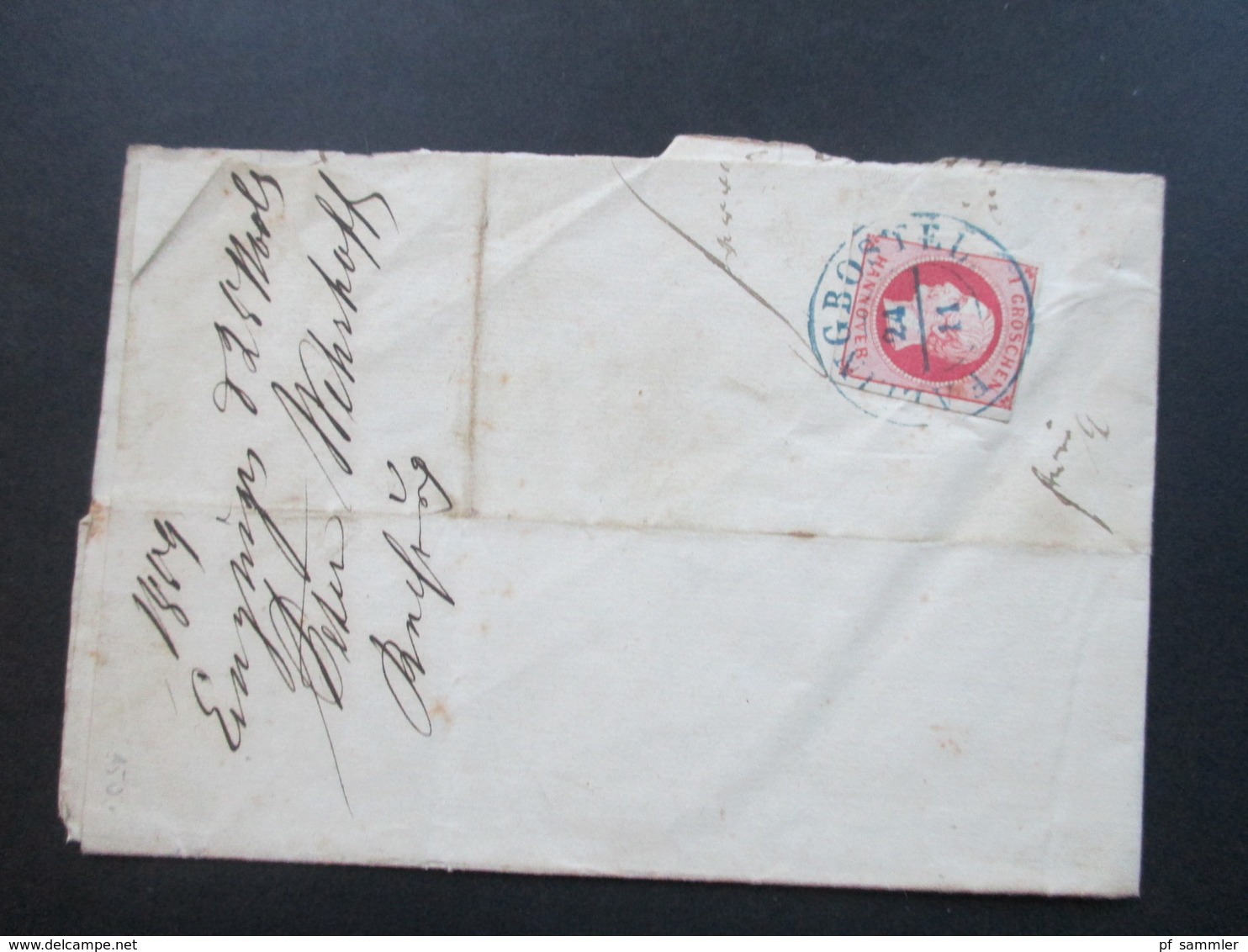 AD 1859 Hannover Nr. 14 EF Mit Blauem Stempel K2 Fallingbostel Rechnung / Quittung. Halber Beleg!! - Hannover