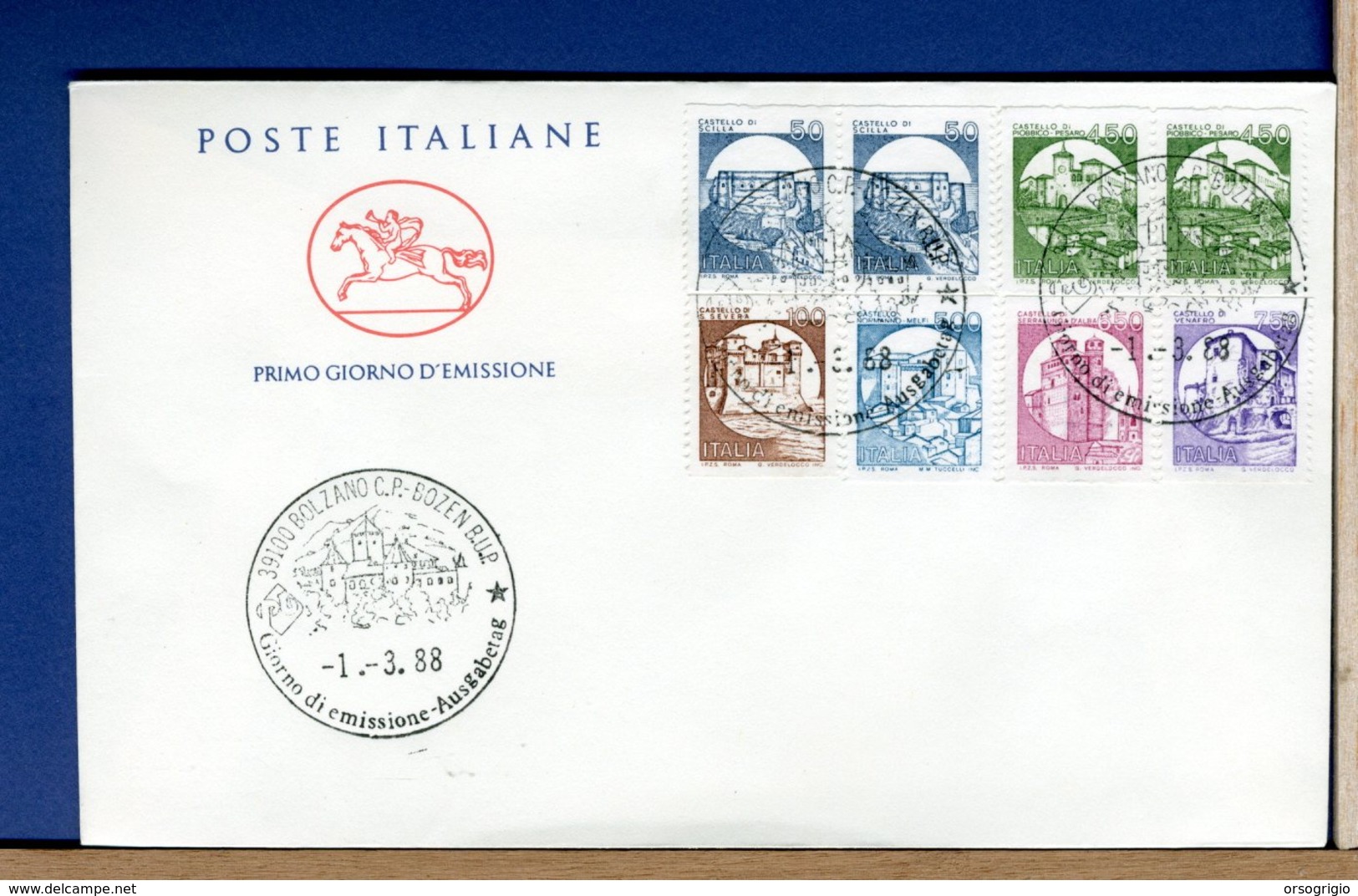 ITALIA - FDC  CAVALLINO  1988 -   CASTELLI MACCHINETTE - FDC