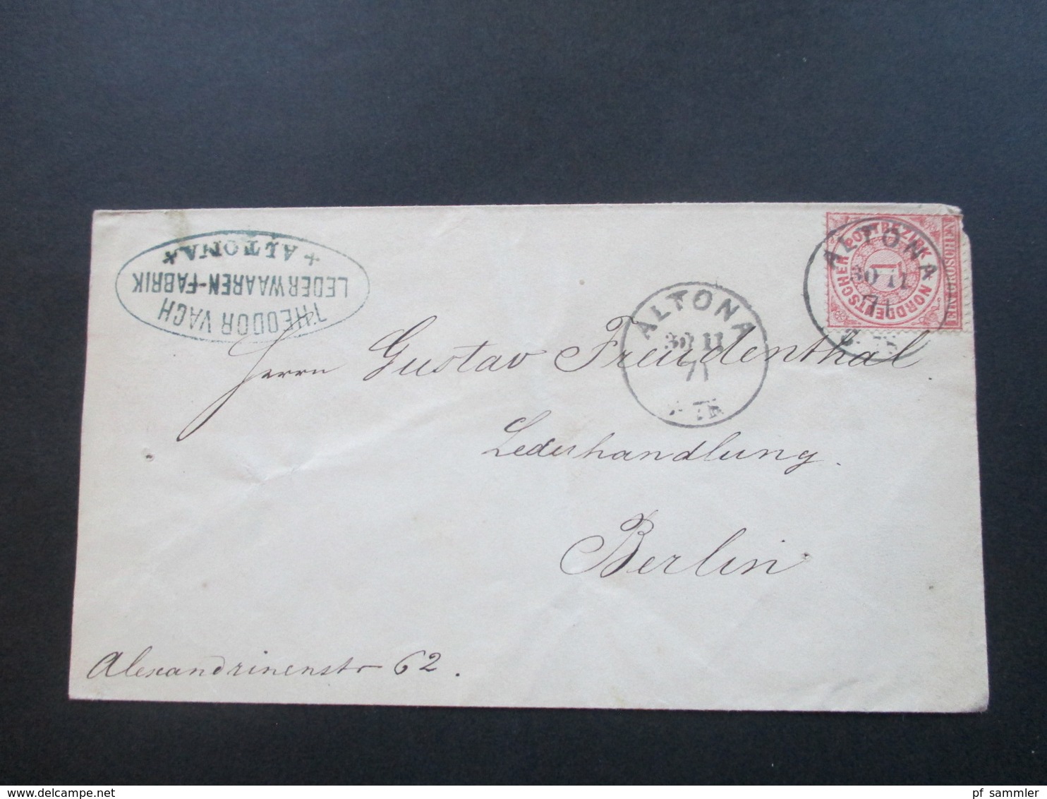AD 1871 NDP 2x Stempel K1 Altona Und Firmenstempel Theodor Vacg Lederwaaren Fabrik Altona. Hamburg - Cartas & Documentos