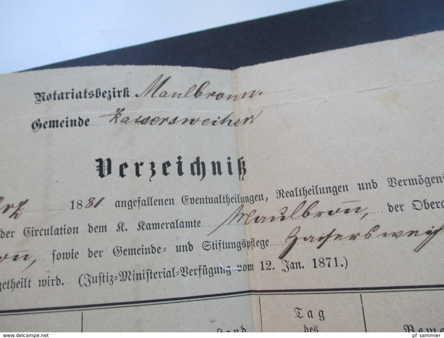 AD Württemberg 1881 Amtsbrief mit Dienstmarke. Doppelt verwendet!! Verzeichnis Notariatsbezirk Maulbronn