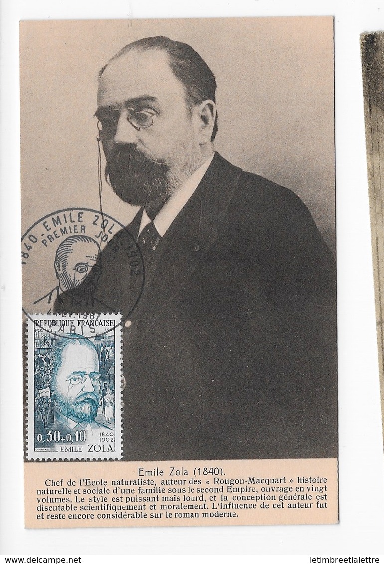 Carte Maximum 1938 Emile Zola - 1930-1939